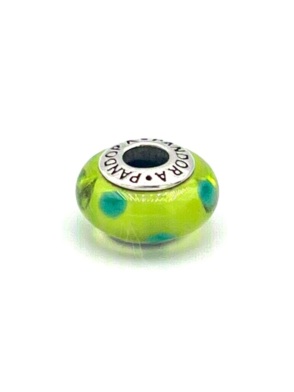 Pandora Retired Polka Dots Lime Green with Teal Dots Murano Glass S925 790613